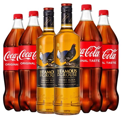 Case of 6 with The Famous Grouse Smoky Black Blended Scotch Whisky 70cl and Coca-Cola Mixer Set